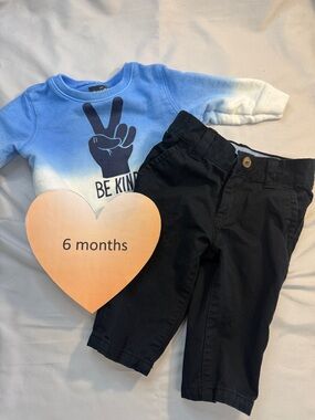 OshKosh  B'gosh & Carter's - Sweatshirt and navy pants. Size 6 months